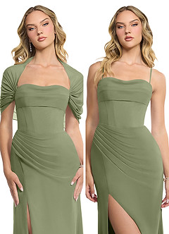 Azazie Zia Bridesmaid Dresses Pistachio Sheath Side Slit Chiffon Convertible Dress image6