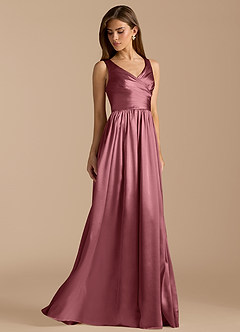 Azazie Keyla Bridesmaid Dresses Desert Rose A-Line Pleated Metallic Satin Dress image4