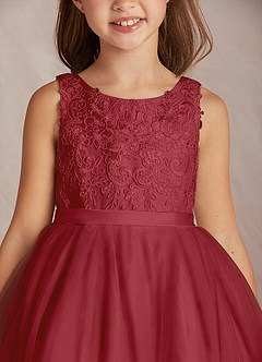 Azazie Calla Flower Girl Dresses Pomegranate Ball-Gown Lace Tulle Dress image6