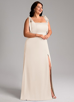 Azazie Frostine Bridesmaid Dresses White Alabaster A-Line Bow Stretch Satin Dress image3