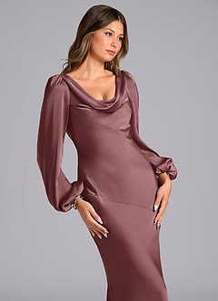 Azazie Rylina Bridesmaid Dresses Vintage Mauve Mermaid Long Sleeve Stretch Satin Dress image6