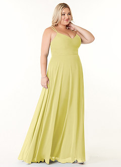 Azazie Janine Bridesmaid Dresses Lemon Sorbet A-Line V-Neck Chiffon Dress image8