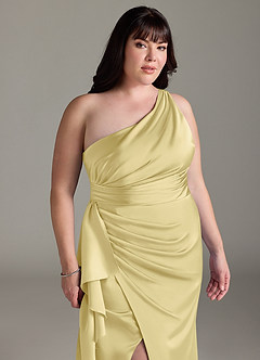 Azazie Maive Robes de demoiselle d'honneur Robe Fourreau en Satin extensible Rayé Sorbet Citron image11