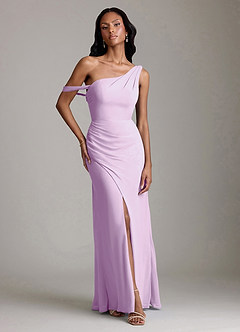 Azazie Madelyn Vestidos de damas de honor Vestido de Lila Esmerilada de Gasa de Corte Sirena Convertible con Hombro unilateral image1