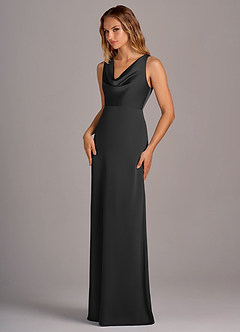 Azazie Wrenlee At-home Try On Dresses Black A-Line Stretch Satin Dress image3