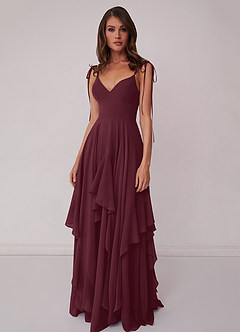 Barbie ♥ Azazie Bridesmaid Dresses Cabernet A-Line Bow Chiffon Dress image4