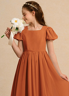 Azazie Lilia Girls Formal Blumenmädchenkleider A-Linie mit ärmel Chiffon Kleid Kanel image5