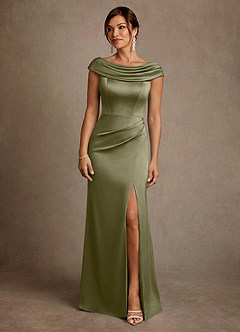 Azazie Irvine Mother of the Bride Dresses Pistachio A-Line Pleated Stretch Satin Dress image3
