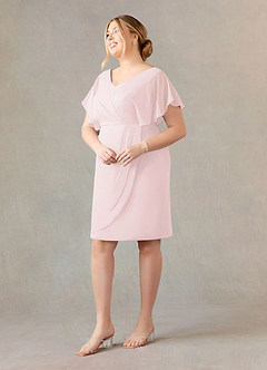 Azazie Julia Mother of the Bride Dresses Blushing Pink Sheath V-Neck Pleated Chiffon Dress image11