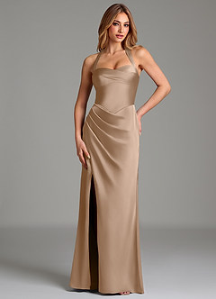 Azazie Serenity Bridesmaid Dresses Taupe Mermaid Sweetheart Neckline Stretch Satin Dress image1