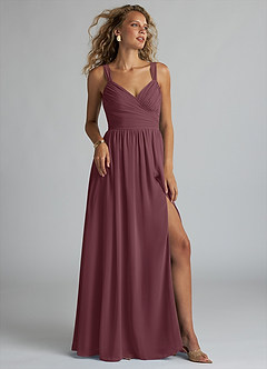 Azazie Aziza Bridesmaid Dresses Sangria A-Line V-Neck Pleated Chiffon Dress image1