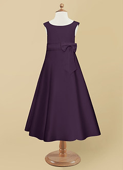 Azazie Lindy Flower Girl Dresses Plum A-Line Pleated Matte Satin Dress image10