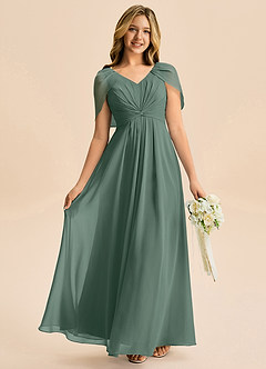 Azazie Emma Junior Robe Trapèze en Mousseline de soie Plissée Mousse De Mer image1