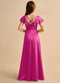 Azazie Nari Girls Formal Robe Demoiselle D'honneur Fillette Robe Trapèze en Satin extensible avec manches Fuchsia image2