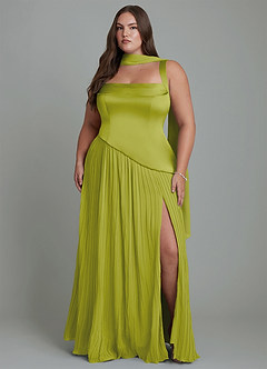 Azazie Stephanie Bridesmaid Dresses Lemongrass A-Line Pleated Stretch Satin Dress image14