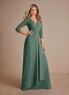 Azazie Mayfield Mother of the Bride Dresses Sea Moss A-Line Pleated Chiffon Dress image4