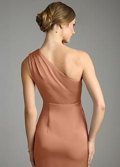 Azazie Emorie Venta Final Vestido de Bronceador de Satén Elástico de Corte Recto con Hombro unilateral image5