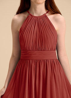 Azazie Malone Junior Terracotta A-Line Pleated Chiffon Dress image8