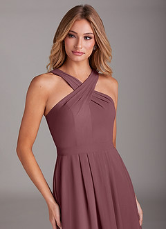 Azazie Dixie Bridesmaid Dresses Sangria A-Line Halter Pleated Chiffon Dress image5