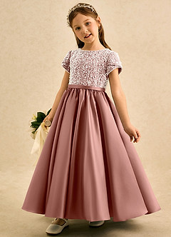 Azazie Cashew Robe Demoiselle D'honneur Fillette Robe Princesse en Mat Satiné avec manches Rose De Cèdre image3
