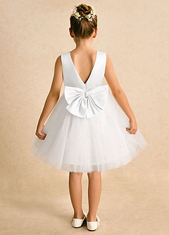 Azazie Esme Flower Girl Dresses White Ball-Gown Bow Tulle Dress image8