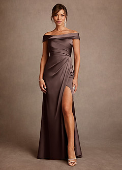 Azazie Bedford Mother of the Bride Dresses Ganache Sheath Pleated Stretch Satin Dress image1