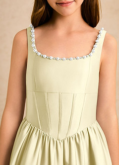 Azazie Enid Girls Formal Flower Girl Dresses Lemon Sorbet A-Line Beaded Stretch Satin Dress image6