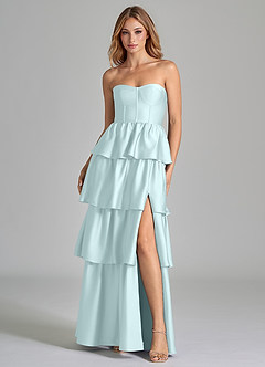 Azazie Faye Robes de demoiselle d'honneur Robe Trapèze en Satin extensible Rayé Verre De Mer image4