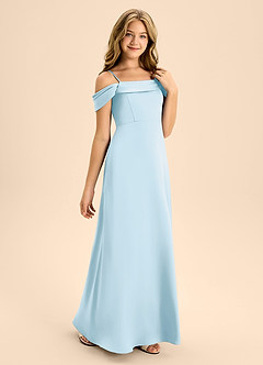 Azazie Anselie Junior Sky Blue A-Line Off the Shoulder Stretch Satin Dress image5