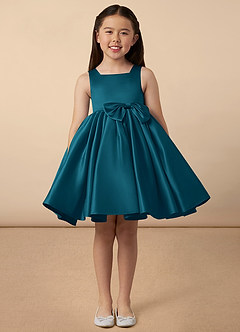 Azazie Bo Peep Final Sale Ink Blue A-Line Bow Matte Satin Dress image1