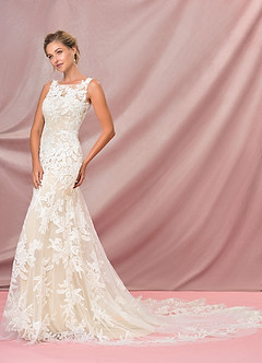 Azazie Judith Vestidos de novia Vestido de Blanco Diamante Champán de Tul de Corte Sirena con Lentejuela image1
