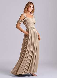 Azazie Koa Vestidos de damas de honor Vestido de Gris Pardo de Gasa de Corte en A con Vestidos sin tirantes image6