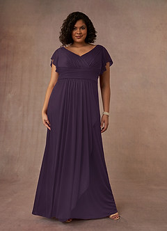 Azazie Reneya Mother of the Bride Dresses Plum A-Line Pleated Mesh Dress image7