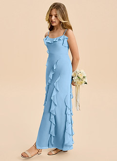 Azazie Phoebe Junior Steel Blue Sheath Ruched Chiffon Dress image3