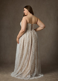Azazie Lorena Wedding Dresses Diamond White Champagne A-Line Strapless Lace Dress image8
