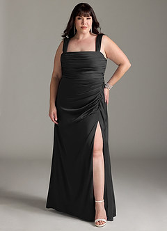 Azazie Jesaphine Vestidos de damas de honor Vestido de Negro de Satén Elástico de Corte Recto con Lazo image8