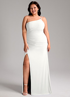 Azazie Eren Vestidos de damas de honor Vestido de Blanco de Gasa de Corte Recto con Hombro unilateral image10