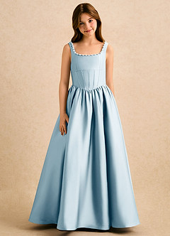 Azazie Enid Girls Formal Flower Girl Dresses Sky Blue A-Line Beaded Stretch Satin Dress image5