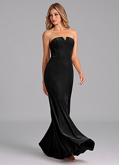 Azazie Yinnie Vestidos de damas de honor Vestido de Negro de terciopelo de Corte Sirena Convertible con Sin tirantes image5