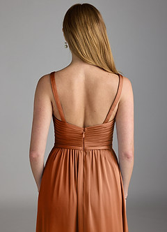 Azazie Chanel Final Sale Copper A-Line Pleated Stretch Satin Dress image4