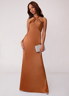 Barbie ♥ Azazie Bridesmaid Dresses Copper Sheath Stretch Satin Dress image1