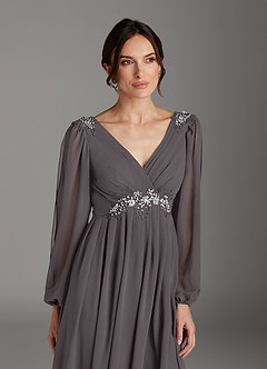 Azazie Gypsy Mother of the Bride Dresses Steel Grey A-Line V-Neck Sequins Chiffon Dress image6