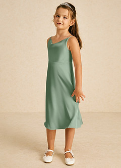 Azazie Zuzu Flower Girl Dresses Matcha A-Line Spaghetti Strap Stretch Satin Dress image4