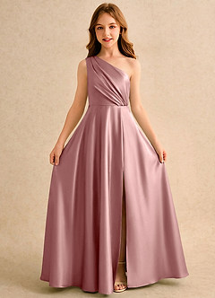 Azazie Puddles Junior Formal Flower Girl Klänningar Klä A-Line i Stretch Satin Ena axeln image5