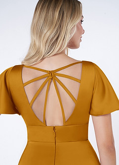 Azazie Lani Bridesmaid Dresses Butterscotch A-Line Flounce Sleeve Stretch Satin Dress image3