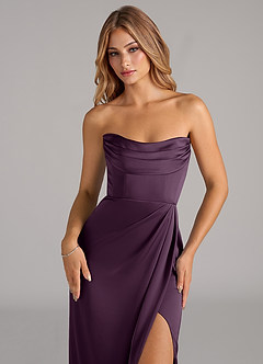 Azazie Johana Bridesmaid Dresses Plum Mermaid Off the Shoulder Stretch Satin Convertible Dress image2