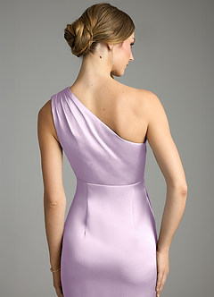 Azazie Emorie Bridesmaid Dresses Frosted Lilac Sheath One Shoulder Stretch Satin Dress image5