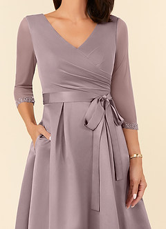 Azazie Maritza Kleider für die Brautmutter A-Linie Plissee Matte Satin Kleid Dämmerung image8