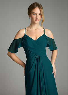Azazie Dakota Bridesmaid Dresses Pine A-Line V-Neck Pleated Chiffon Dress image7