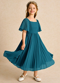 Azazie Gisele Abiti da Ragazza di Fiori Abito A-Line in Chiffon Plissettato Blu Inchiostro image1